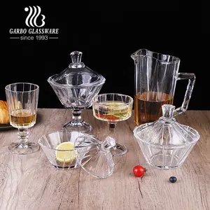 Nieuwe Collectie Beste 7 Stuks Glazen Snoeppot Set Voor Feest Met Gegraveerde Waterkan Set Wijnbeker Glaswerk Diner Set Kom Bekers