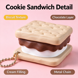 FUSEJOY Nouveauté très demandée : Jouet imprimé en 3D en forme de biscuit au chocolat, outil de décompression à bouton-poussoir, porte-clés - Product Image 2