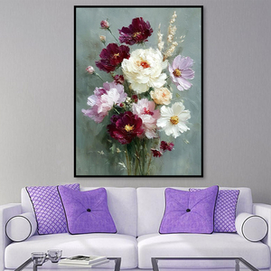 <span class=keywords><strong>Peinture</strong></span> à l'huile sur toile style impressionniste <span class=keywords><strong>Pivoine</strong></span> & Rose - Décoration murale texturée faite à la main avec taille personnalisée pour chambre et salle à manger - Product Image 3