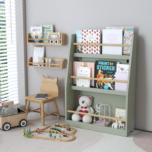 Libreria a 3 livelli per bambini, colore verde salvia, scaffale porta libri per camera da letto, sala giochi, aula scolastica, organizzazione e stoccaggio - Product Image 3