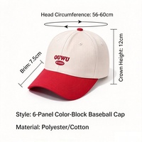 Casquette de baseball 6 panneaux color block, sport décontracté, logo brodé, boucle métallique, unisexe, multi-usages, vente en gros