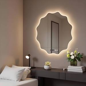Asymmetrical Irregular Smart Bathroom Mirror Bluetooth Waterproof LED Art Deco Design Touch <b>Switch</b> Wall-Mounted Eco-Friendly - Product Image 4