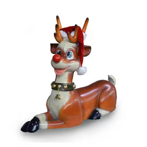 Estatua de ciervo de Navidad personalizada de Reno de dibujos animados de fibra de vidrio de tamaño real para centro comercial, edificio de Hotel, decoración de vacaciones - Product Image 5