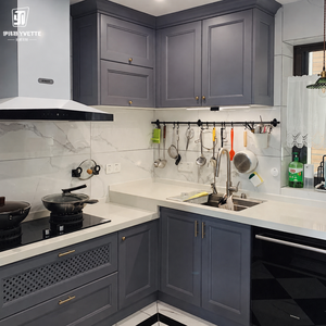 Meuble <span class=keywords><strong>de</strong></span> rangement mural supérieur sur mesure <span class=keywords><strong>pour</strong></span> cuisine complète, design minimaliste sans poignée, résistant à l'huile, finition grain <span class=keywords><strong>de</strong></span> bois, <span class=keywords><strong>pour</strong></span> maisons modernes - Product Image 3
