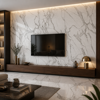 Panneaux de pierre frittée blanche sans joint à multiples faces, effet marbre poli, revêtement mural pour projets de design d'intérieur de luxe