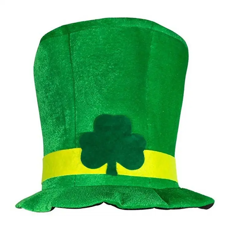 Unisex Adult Green Velvet Stovepipe Hat Irish Festival Shamrock Top Hat For St. Patrick's Day Costume Accessories