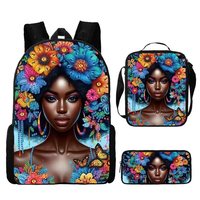 Sacs à dos pour enfants, sacs à dos pour adolescents, sacs à dos imprimés noirs à thème africain pour filles, sacs à dos pour enfants en 3 pièces/ensemble