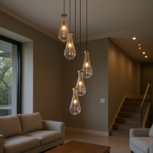 Lámpara Colgante Ajustable de Latón de 5 Luces, Bombilla E12 No Incluida, para Sala de Estar, Vestíbulo, Escalera - Product Image 2