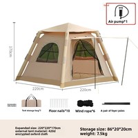 Tente de camping gonflable pour 3 à 5 personnes | Tente à air étanche à l'installation automatique | Abri extérieur portable pour la randonnée en famille