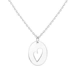 Collana con Ciondolo a Forma di Cuore Ovale Minimalista in Ottone Placcato Rodio e Oro 18K per Donne - Product Image 4