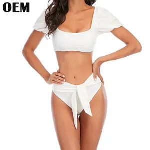 厂家定制白色蝴蝶结比基尼套装女式泳衣可爱沙滩装两件套女士泳衣