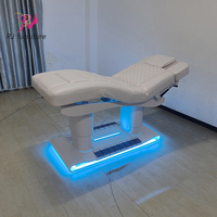 Lit de massage électrique moderne de luxe blanc à double poteau avec moteur 3/4, base en métal et éclairage, lit de beauté et d'extension de cils