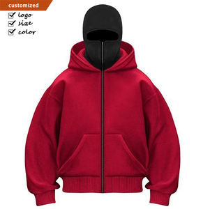 Logo personalizzato ricamato doppio cappuccio Ninja doppio strato Pullover Plus Size pesante Full Zip passamontagna felpa uomo Gangster felpa con cappuccio - Product Image 4