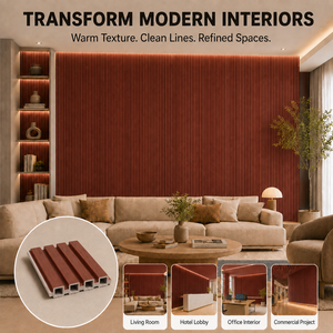 Pannello murale scanalato MORLENX in WPC effetto legno <span class=keywords><strong>rosso</strong></span> per rivestimenti decorativi interni, pareti d'accento e interni di hotel - Product Image 4
