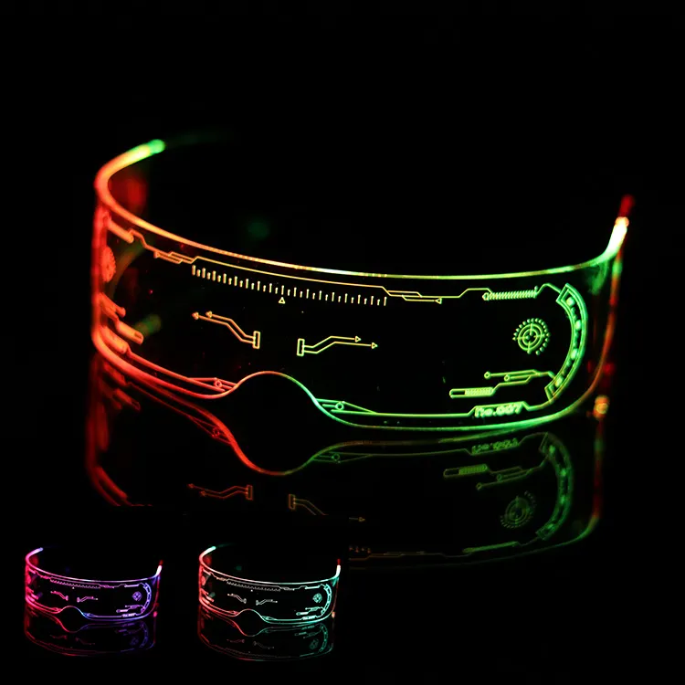 Gafas luminosas Tecnología Moda Popular Radio Player Festival Props Intermitente 5G Caja de color OEM Embalaje Gafas de luz LED