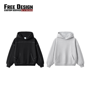 Sudadera con capucha de felpa para hombre, estilo urbano, con diseño de puntada de 3 agujas y 5 hilos, corte holgado, estilo hip hop - Product Image 3