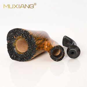 Muxiang Handmade Briar Wood Smoking Pipe Bent Type With Vulcanized Rubber Mouthpiece Tobacco Pipe For Men - Product Image 3