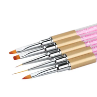 Lot de 5 pinceaux à ongles professionnels avec manche en strass rose, capuchon métallique, pour gel UV, liner et peinture, outils de manucure pour salon