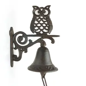 Vintage Cast Iron Owl Bell Garden Ornaments Outdoor Garden Decor and Wall Art Craft Durable Metal Design