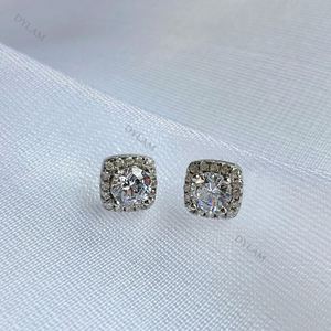 Dylam Rhodium Plated Main Stone 925 Sterling <b>Silver</b> <b>Stud</b> Earrings Cubic Zirconia Cushion Shaped Halo Wedding <b>Stud</b> Earring - Product Image 4