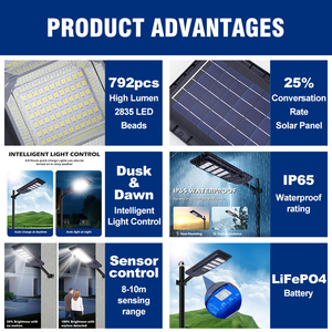 Nhà Máy bán hàng trực tiếp vườn công viên IP65 không thấm nước 100 200 Wát ngoài trời tích hợp tất cả trong một ABS năng lượng mặt trời ánh sáng đường phố - Product Image 2