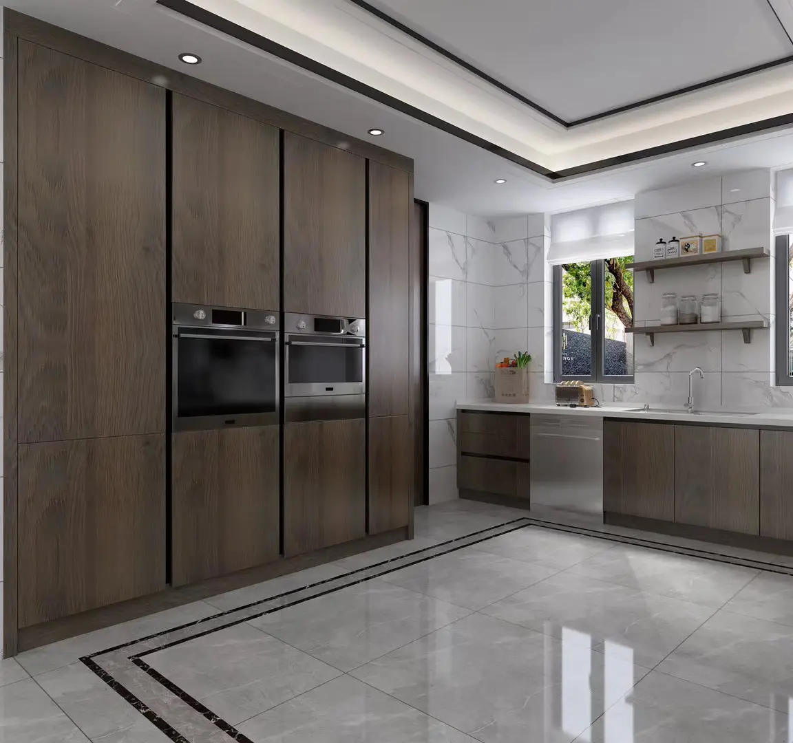 Armadietti da cucina in legno massello personalizzati 2024 Design in rovere bianco armadio da cucina americano