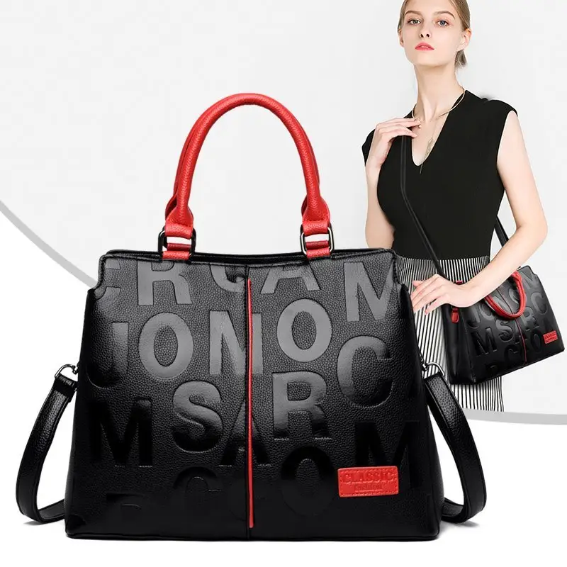Kadın kalite deri mektup omuz çantaları kadınlar için 2024 lüks çanta kadın çanta tasarımcısı moda büyük kapasiteli Tote çanta