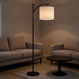 Lampe sur pied moderne avec télécommande, température de couleur réglable, LED, lumière de salon, abat-jour en forme de tambour beige, base en métal, grande taille - Product Image 2