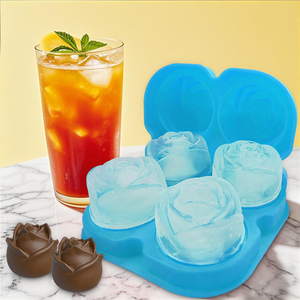 Moule à glace en silicone à <span class=keywords><strong>4</strong></span> cavités en forme de rose pour cocktails, <span class=keywords><strong>bourbon</strong></span>, moules en silicone - Product Image 3
