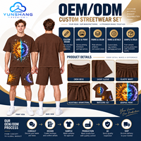 Ensemble streetwear d'été deux pièces pour homme, t-shirt et short imprimés numériquement soleil et lune, en mélange de coton respirant