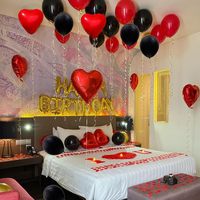Ensemble de 50 ballons de confettis ronds en latex noir rouge et blanc de 12 pouces pour les décorations de fête de mariage d'anniversaire et de vacances