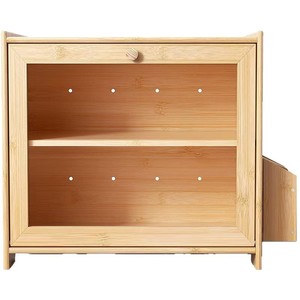 Caja de pan de madera para escritorio, doble capa, gran capacidad, almacenamiento de madera maciza con tapa de madera para pasteles y tostadas - Product Image 1