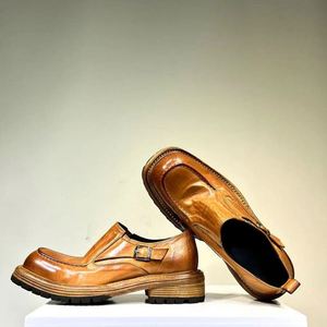 Chaussures Derby Homme en Cuir Rétro Vieilli à Semelle Épaisse Rehaussante et Bout Rond, Style Décontracté, avec Boucle, Idéales pour Mariage et Automne - Product Image 3