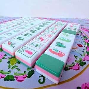 Custom Luxury Botanical Pattern <b>Mahjong</b> <b>Set</b> | Vibrant Green Acrylic Tiles Portable & Eco-Friendly for Entertainment - Product Image 2