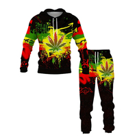 Ensemble de survêtement 2 pièces pour homme, imprimé feuille de rasta 3D, couleur reggae, sweat à capuche et pantalon de jogging, streetwear décontracté, best-seller premium