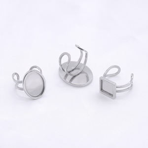 Stainless Steel Ring Settings Oval <b>Square</b> <b>Adjustable</b> DIY Jewelry Findings For Craft Making - Product Image 1