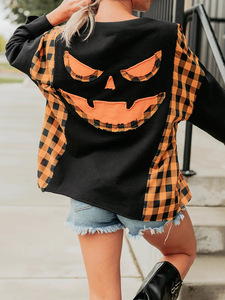 New <strong>Halloween</strong> Pumpkin Face Long Sleeve European and American Trendy Loose Plaid Hoodie Sweatshirt <strong>for</strong> <strong>Women</strong> - Product Image 2
