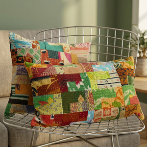 Oreiller en patchwork, sari noir - Product Image 3