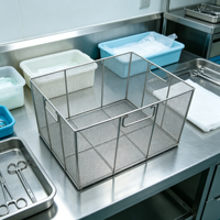 Panier de rangement en treillis métallique en acier inoxydable avec poignées, écologique, durable, personnalisé, pour la cuisine et le lavage de pièces industrielles