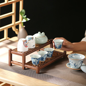 Solid Wood Walnut Multi Layer Tea Storage Shelf Desk Organizer For Tea Ceremony Cup Drying Rack - Product Image 3