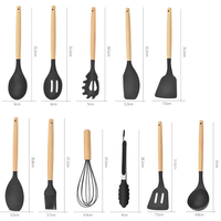 Ensemble de 12 ustensiles de cuisine en silicone résistant à la chaleur avec manche en bois - Ensemble d'outils de cuisson antiadhésifs pour la cuisine à domicile