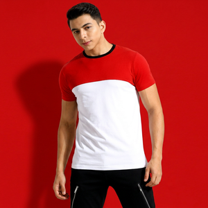 Men's Color Blocked Short Sleeve T-Shirt Loose Fit O-Neck Knitted Casual Sporty Digital Printing Jersey Blank - Product Image 1