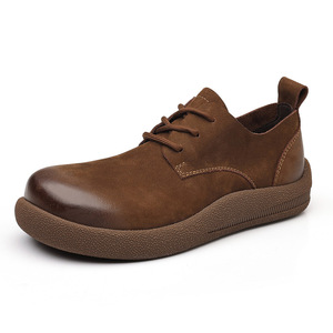 Zapatos informales de trabajo retro para hombre, calzado informal de cuero genuino con suela suave y cómoda, calzado de punta redonda para otoño e invierno - Product Image 1