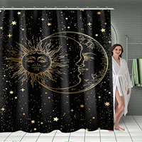 Rideau de Douche Moderne en Polyester Lavable en Machine, Lot de 4 Pièces, Imperméable, Construction Sans Crochets, 12 Crochets, Installation Rapide