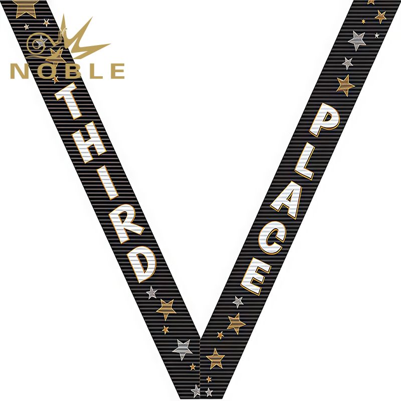 Customized Prize Standings 3rd Place Black Sport Neck Ribbon Medal Neck Ribbons Sublimation Printing