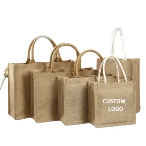 Wholesale Plain Jute Burlap Tote Bags Custom Logo Printed Women Jute Hand Tote Bags For Gift