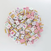 Mahjong américain de luxe moderne, tuiles en acrylique à trois couches motif pivoine, avec tapis portable pour femmes imprimé corail, oiseaux et fleurs