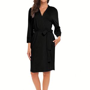 Albornoz ligero para <span class=keywords><strong>mujer</strong></span>, ropa de salón suave para <span class=keywords><strong>mujer</strong></span>, bata larga para <span class=keywords><strong>mujer</strong></span> - Product Image 2