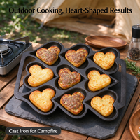 Moule de cuisson en fonte à 9 cavités en forme de cœur, sans PFAS, pré-assaisonné, pour muffins et œufs, compatible four, induction, feu de camp, LFGB, OEM personnalisé