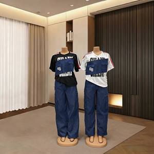 Nouvel ensemble deux pièces unisexe été 26 : T-shirt court, <span class=keywords><strong>pantalon</strong></span> long, pull, <span class=keywords><strong>pantalon</strong></span> de survêtement, délavé, taille haute, avec lettres, effet usé, pour le commerce international - Product Image 1